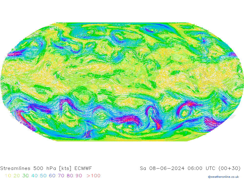 Streamlines 500 hPa ECMWF Sa 08.06.2024 06 UTC