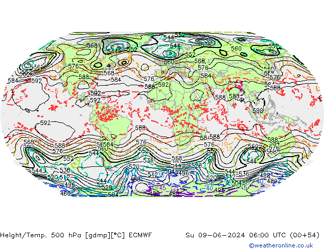 Height/Temp. 500 hPa ECMWF Su 09.06.2024 06 UTC