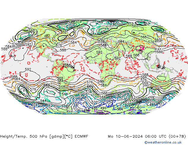 Geop./Temp. 500 hPa ECMWF lun 10.06.2024 06 UTC