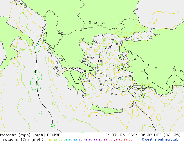 Isotachs (mph) ECMWF Fr 07.06.2024 06 UTC