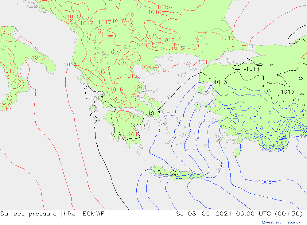 Atmosférický tlak ECMWF So 08.06.2024 06 UTC