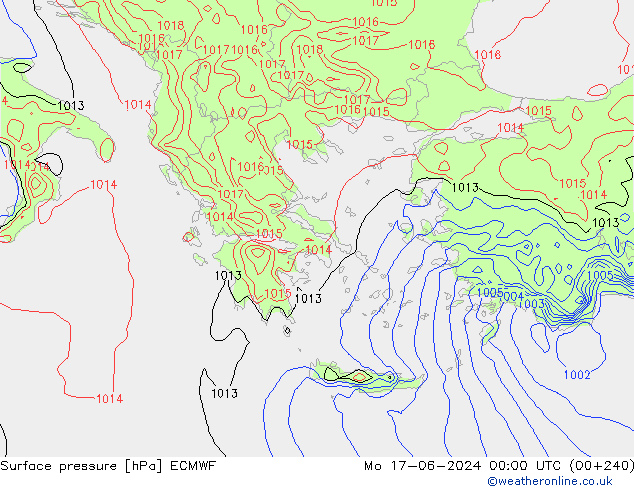 Presión superficial ECMWF lun 17.06.2024 00 UTC