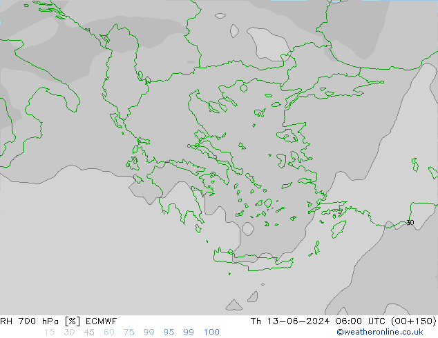 RH 700 hPa ECMWF Th 13.06.2024 06 UTC