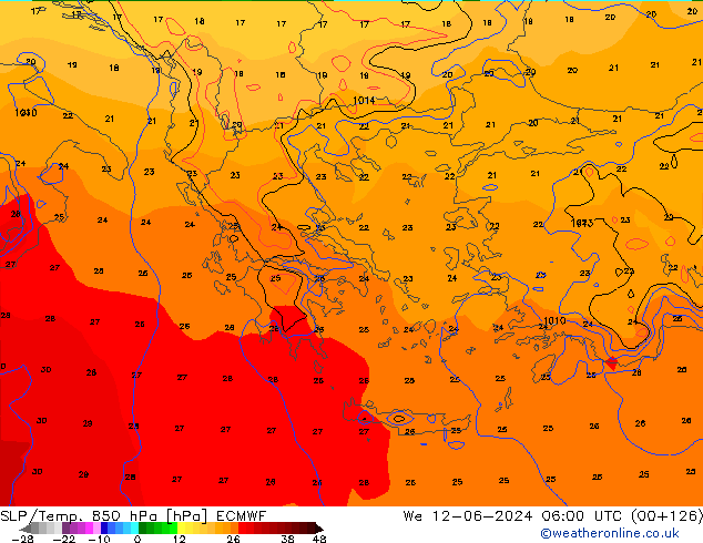 SLP/Temp. 850 hPa ECMWF mer 12.06.2024 06 UTC