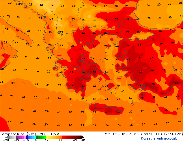 Temperature (2m) ECMWF We 12.06.2024 06 UTC