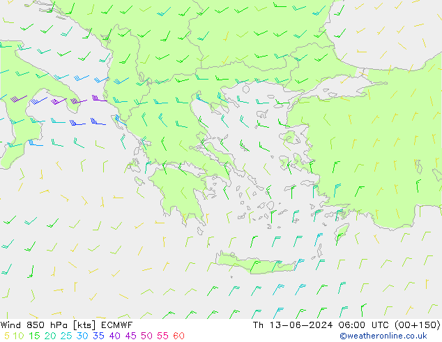 Wind 850 hPa ECMWF Th 13.06.2024 06 UTC