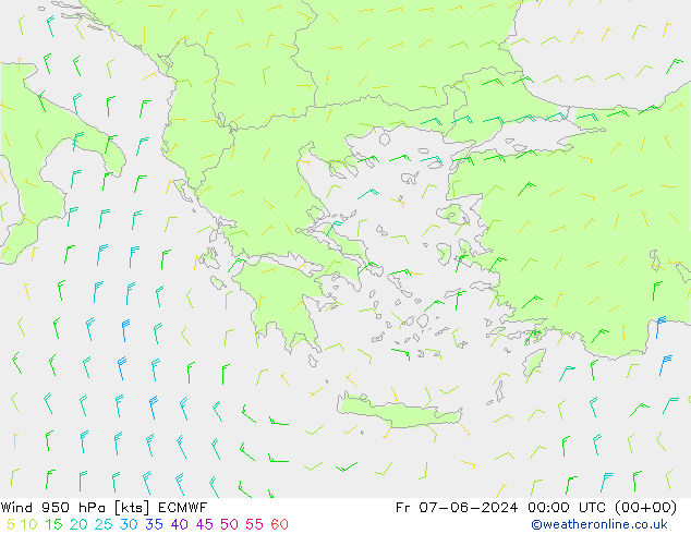 Vento 950 hPa ECMWF ven 07.06.2024 00 UTC