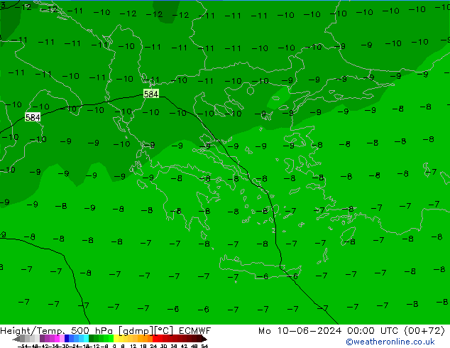 Z500/Rain (+SLP)/Z850 ECMWF Mo 10.06.2024 00 UTC