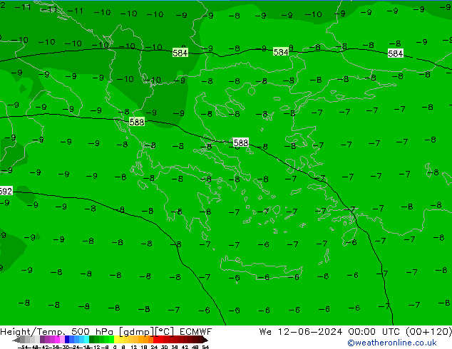 Z500/Rain (+SLP)/Z850 ECMWF mer 12.06.2024 00 UTC