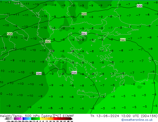 Height/Temp. 500 hPa ECMWF Qui 13.06.2024 12 UTC