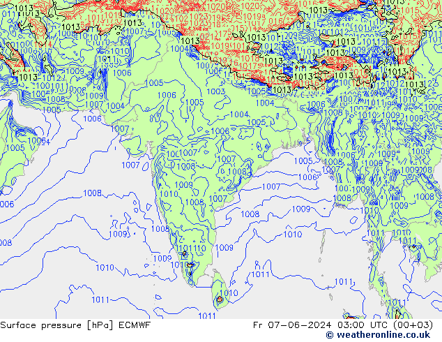 ciśnienie ECMWF pt. 07.06.2024 03 UTC