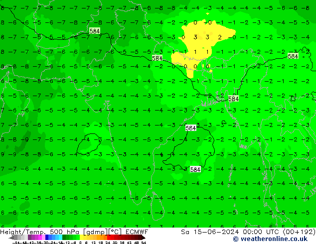 Z500/Rain (+SLP)/Z850 ECMWF Sáb 15.06.2024 00 UTC