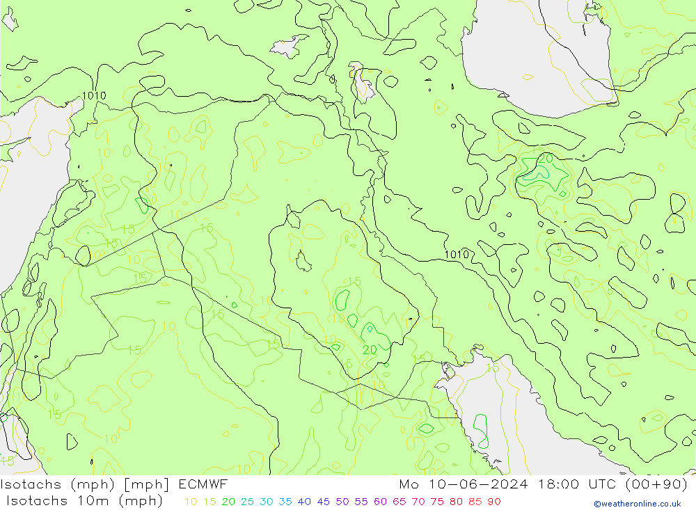 Isotachs (mph) ECMWF  10.06.2024 18 UTC