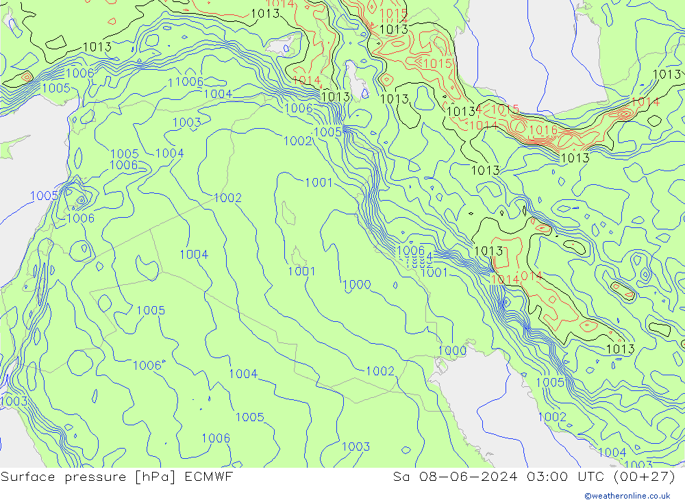 Presión superficial ECMWF sáb 08.06.2024 03 UTC