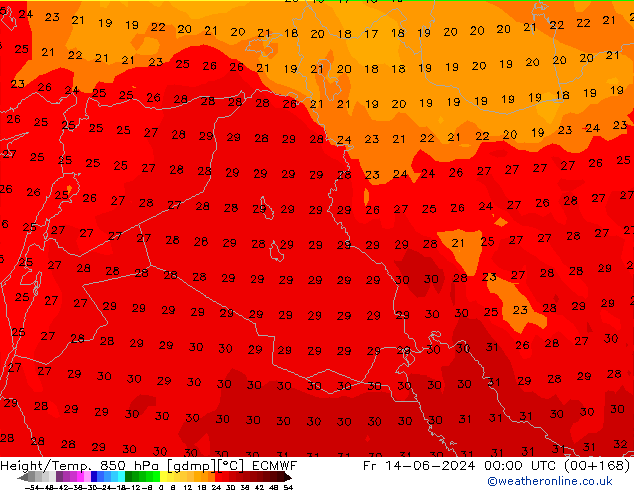 Height/Temp. 850 hPa ECMWF Fr 14.06.2024 00 UTC