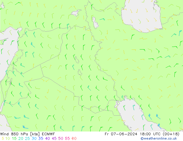 ветер 850 гПа ECMWF пт 07.06.2024 18 UTC