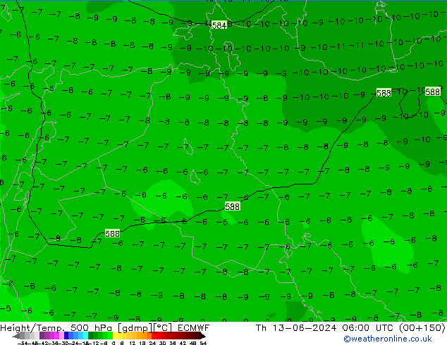 Z500/Rain (+SLP)/Z850 ECMWF Th 13.06.2024 06 UTC