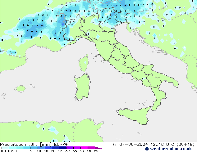 осадки (6h) ECMWF пт 07.06.2024 18 UTC