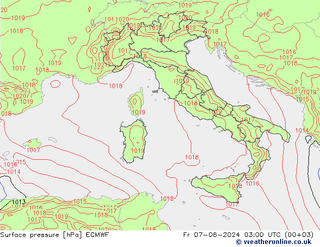 Atmosférický tlak ECMWF Pá 07.06.2024 03 UTC