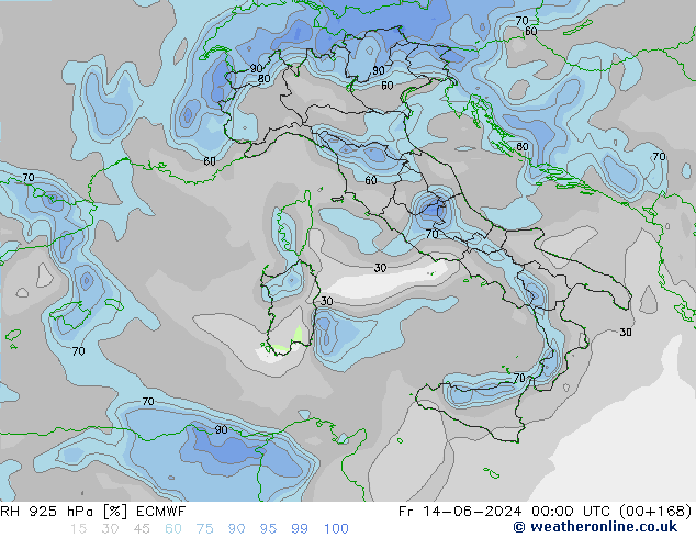 RH 925 hPa ECMWF Sex 14.06.2024 00 UTC