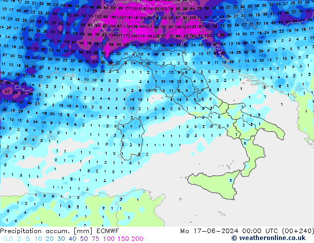 Precipitation accum. ECMWF Po 17.06.2024 00 UTC