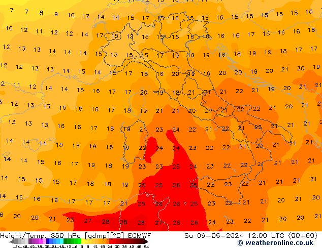 Z500/Rain (+SLP)/Z850 ECMWF Dom 09.06.2024 12 UTC