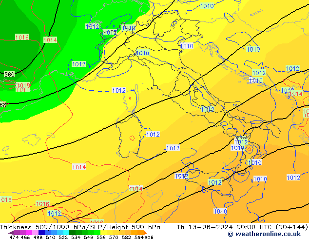 Thck 500-1000hPa ECMWF Th 13.06.2024 00 UTC