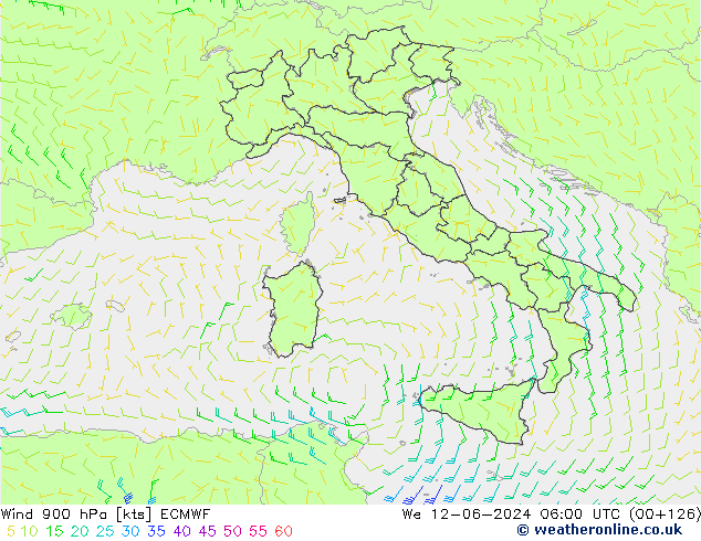 Wind 900 hPa ECMWF We 12.06.2024 06 UTC