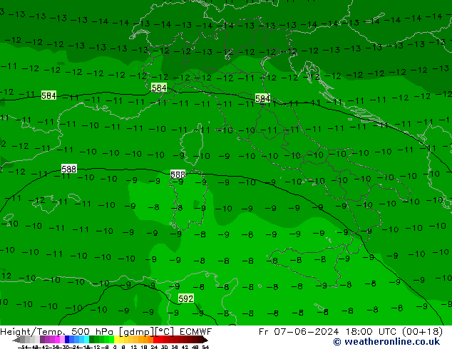 Height/Temp. 500 hPa ECMWF pt. 07.06.2024 18 UTC