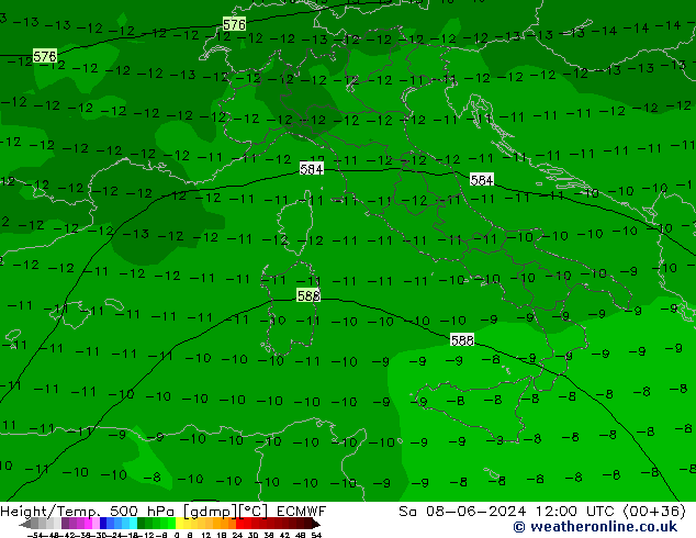 Z500/Regen(+SLP)/Z850 ECMWF za 08.06.2024 12 UTC