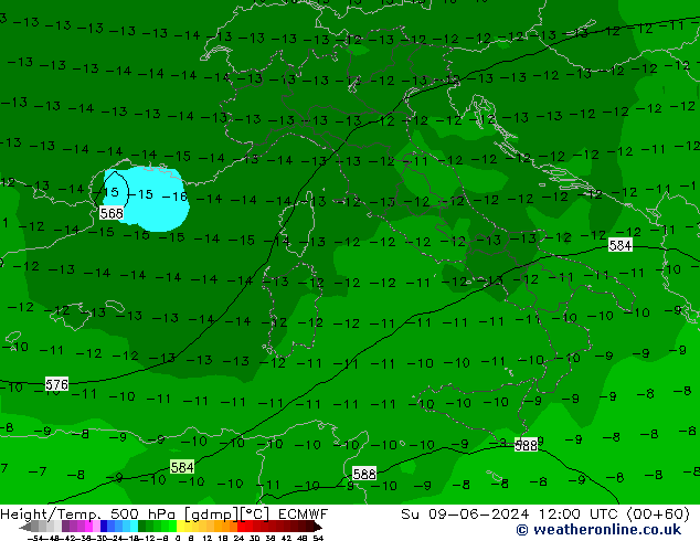 Z500/Rain (+SLP)/Z850 ECMWF Dom 09.06.2024 12 UTC