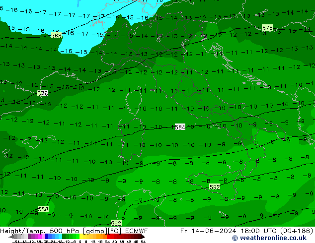 Geop./Temp. 500 hPa ECMWF vie 14.06.2024 18 UTC