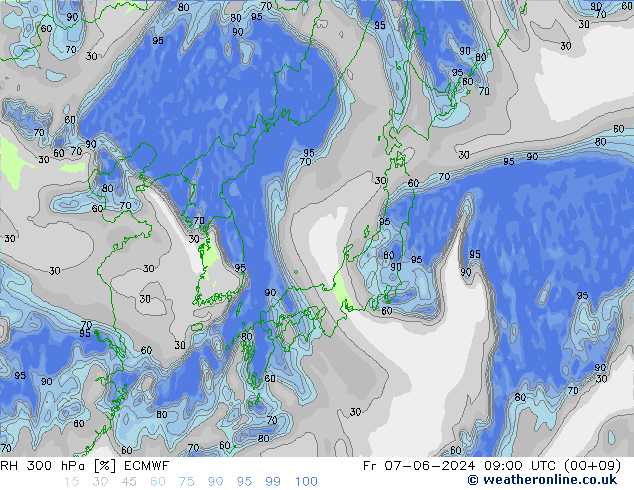 RH 300 hPa ECMWF Fr 07.06.2024 09 UTC