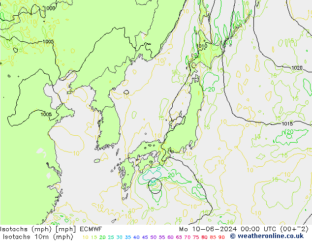 Isotachs (mph) ECMWF Po 10.06.2024 00 UTC