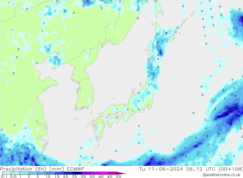 Z500/Rain (+SLP)/Z850 ECMWF wto. 11.06.2024 12 UTC