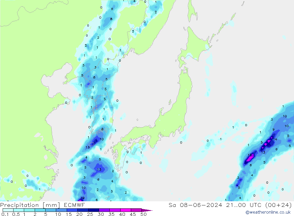 Srážky ECMWF So 08.06.2024 00 UTC