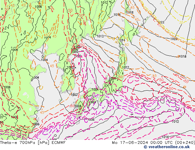 Theta-e 700hPa ECMWF lun 17.06.2024 00 UTC