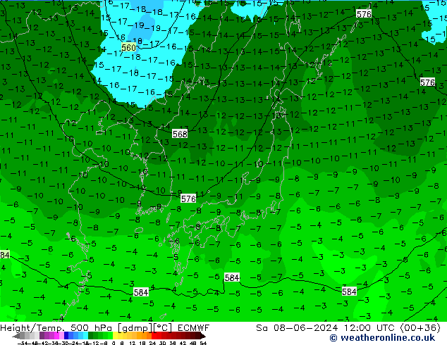 Z500/Rain (+SLP)/Z850 ECMWF sam 08.06.2024 12 UTC