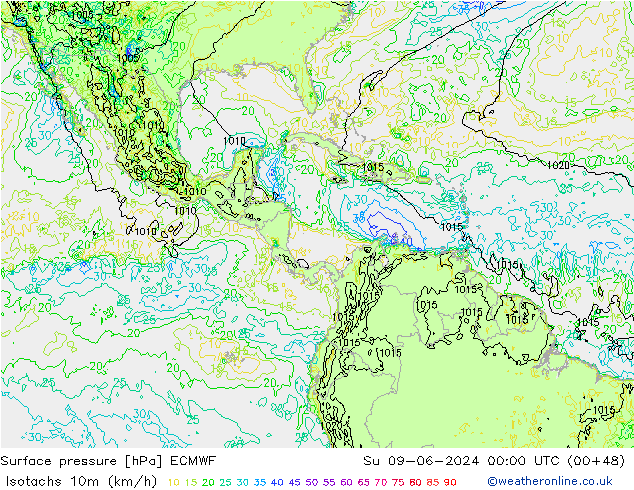 Isotachs (kph) ECMWF Ne 09.06.2024 00 UTC