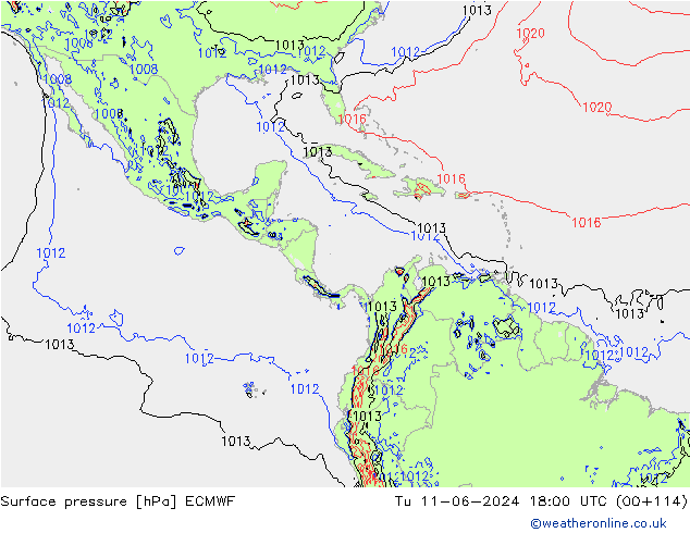 приземное давление ECMWF вт 11.06.2024 18 UTC