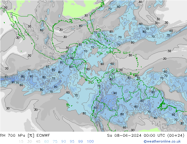 Humidité rel. 700 hPa ECMWF sam 08.06.2024 00 UTC