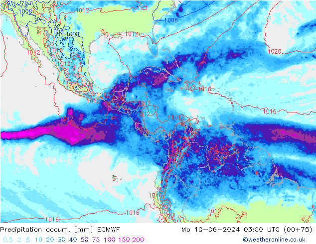 Precipitation accum. ECMWF пн 10.06.2024 03 UTC