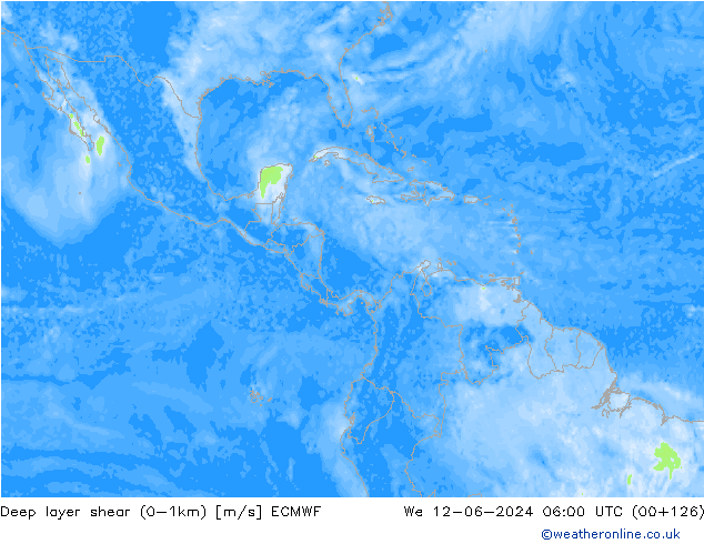 Deep layer shear (0-1km) ECMWF śro. 12.06.2024 06 UTC