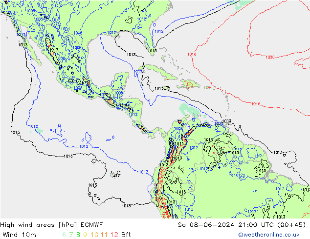 High wind areas ECMWF So 08.06.2024 21 UTC