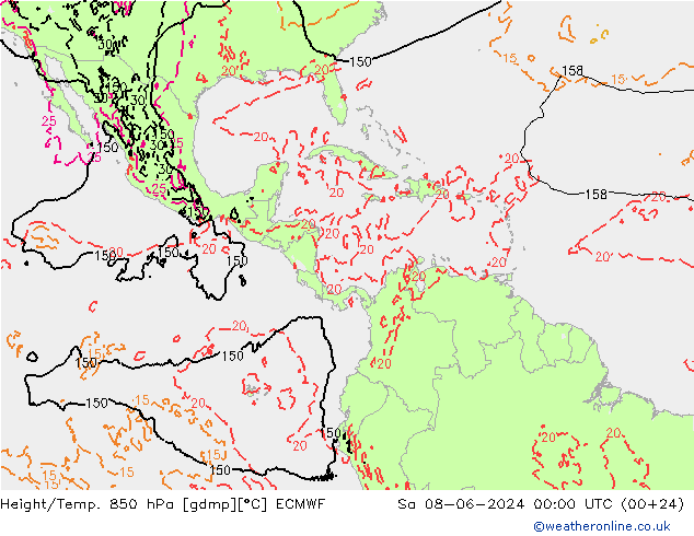 Height/Temp. 850 hPa ECMWF Sáb 08.06.2024 00 UTC