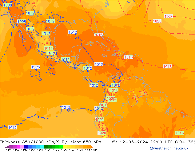 Espesor 850-1000 hPa ECMWF mié 12.06.2024 12 UTC