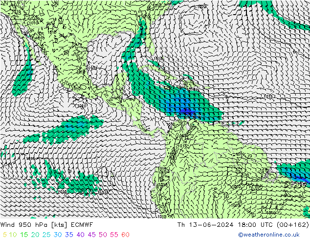 Wind 950 hPa ECMWF do 13.06.2024 18 UTC