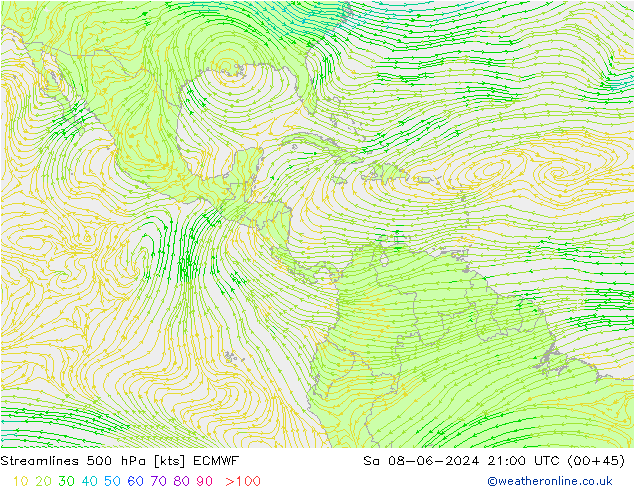 Streamlines 500 hPa ECMWF So 08.06.2024 21 UTC