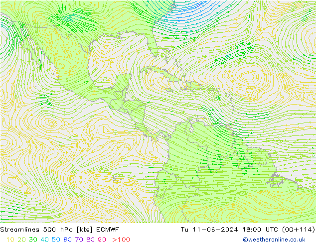 Linha de corrente 500 hPa ECMWF Ter 11.06.2024 18 UTC