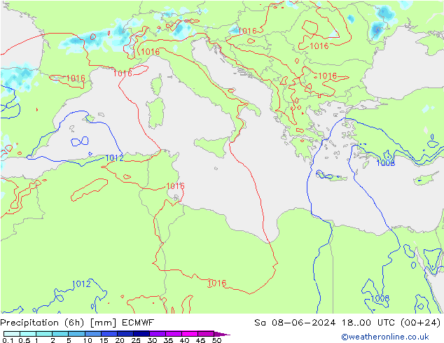 Z500/Yağmur (+YB)/Z850 ECMWF Cts 08.06.2024 00 UTC